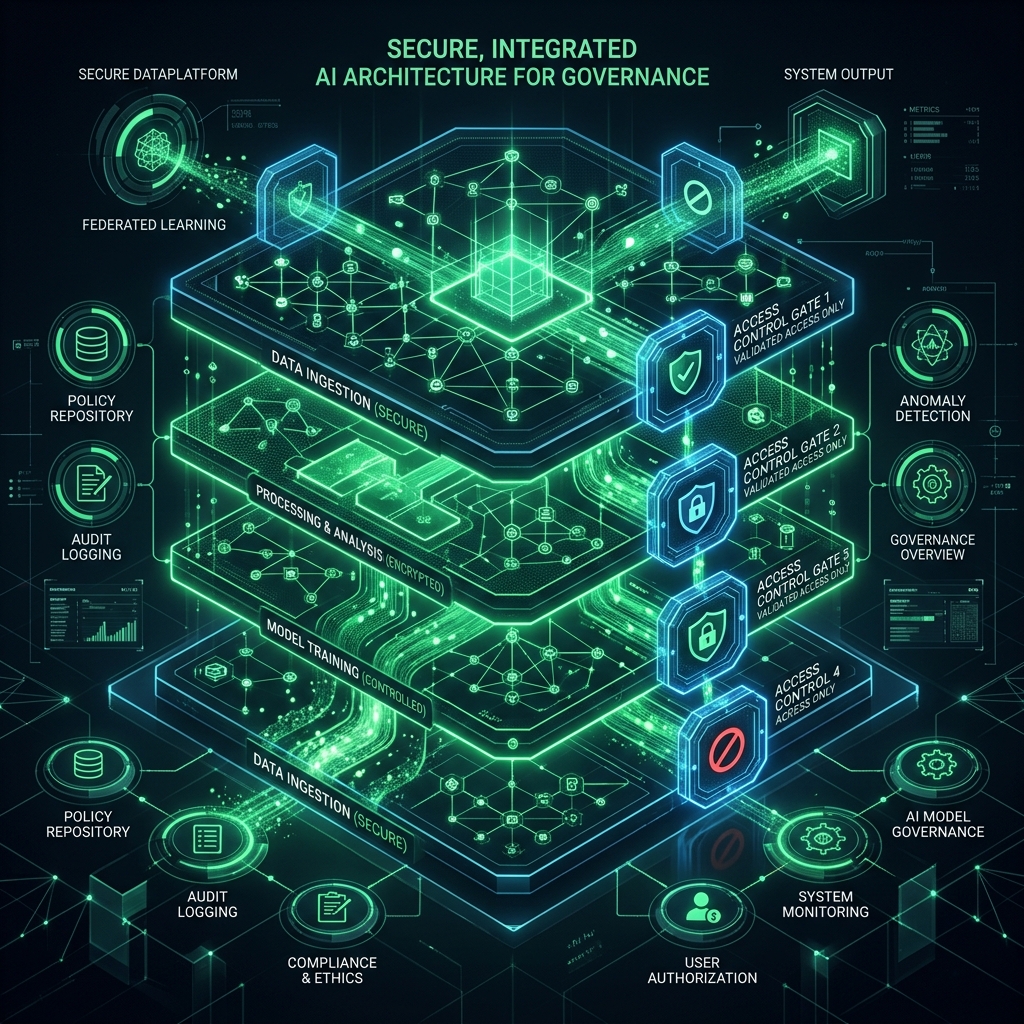 Technical visualization of privacy engineering and secure data common environments.